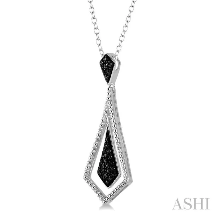 1/10 Ctw Round Cut Black Diamond Fashion Pendant in Sterling Silver with Chain