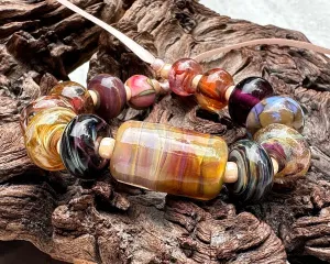 13 Brown Orphan Lampwork Beads Mix SRA