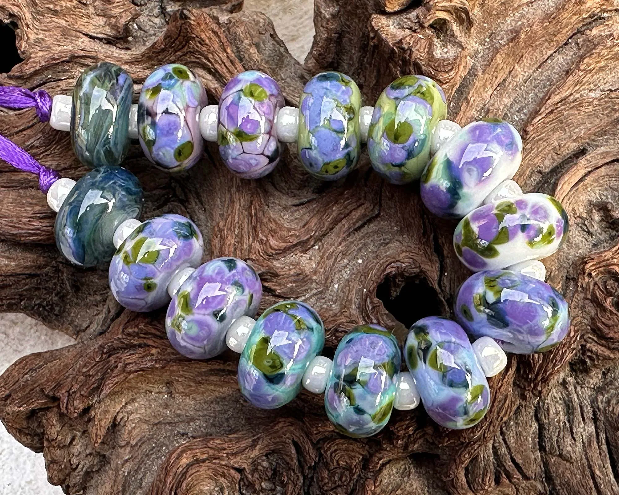 14 Wisteria Purple Lampwork Beads Set SRA