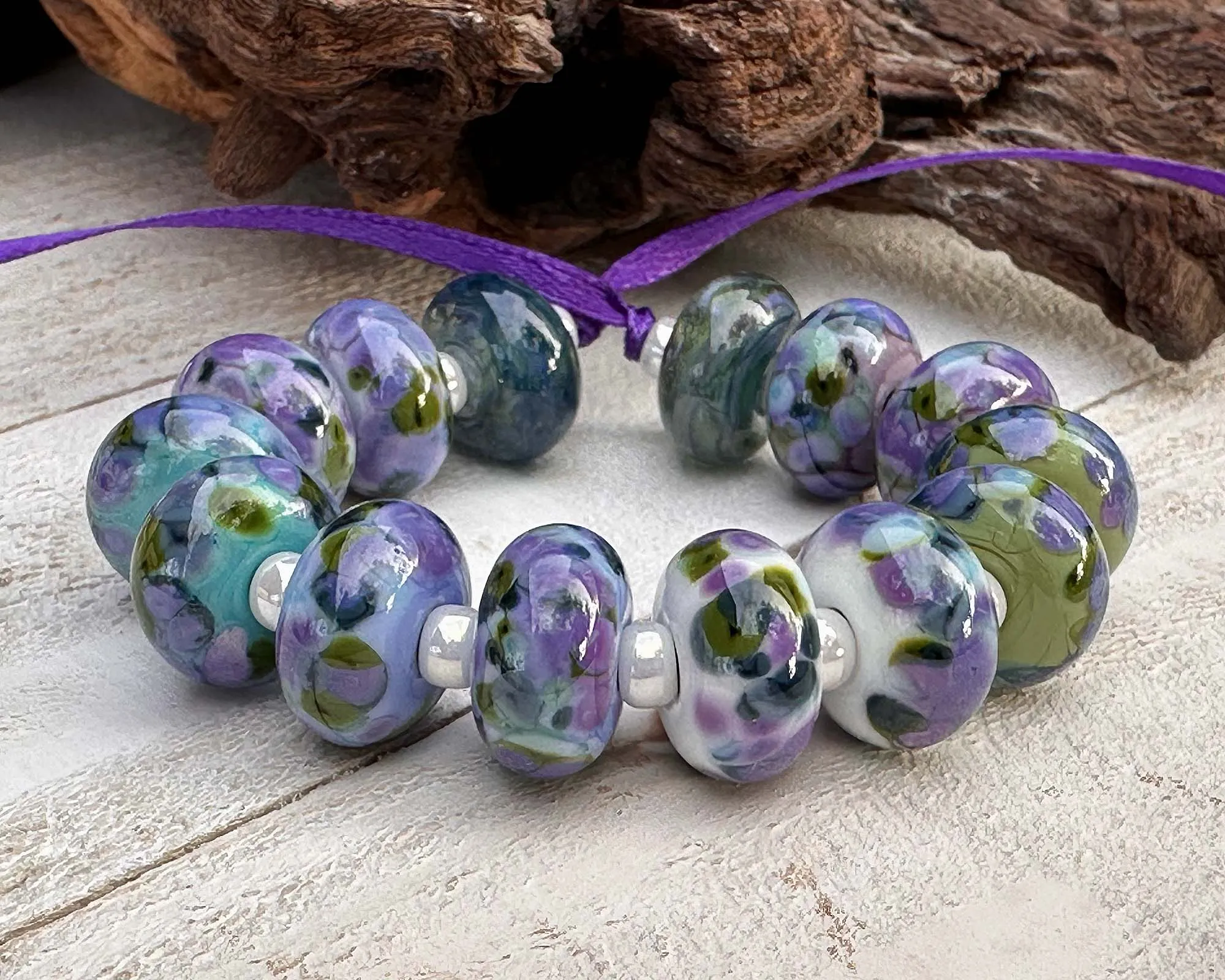 14 Wisteria Purple Lampwork Beads Set SRA