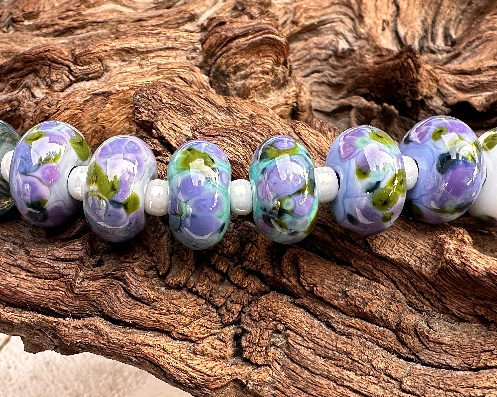 14 Wisteria Purple Lampwork Beads Set SRA