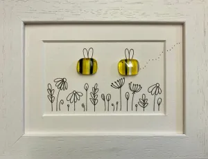 2 Bees - Fused Glass and Illustration