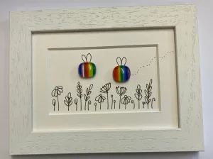 2 Rainbow Bees - Fused Glass and Illustration (NB185)