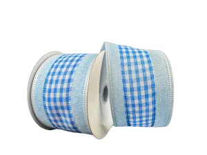 2.5" Blue/White Gingham with Lt Blue Border Ribbon - 10yds