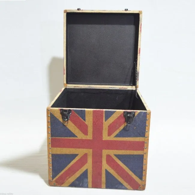 Aged Leather Canvas Union Jack Blanket Box Toy Chest Square