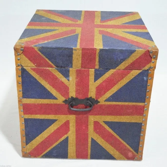 Aged Leather Canvas Union Jack Blanket Box Toy Chest Square