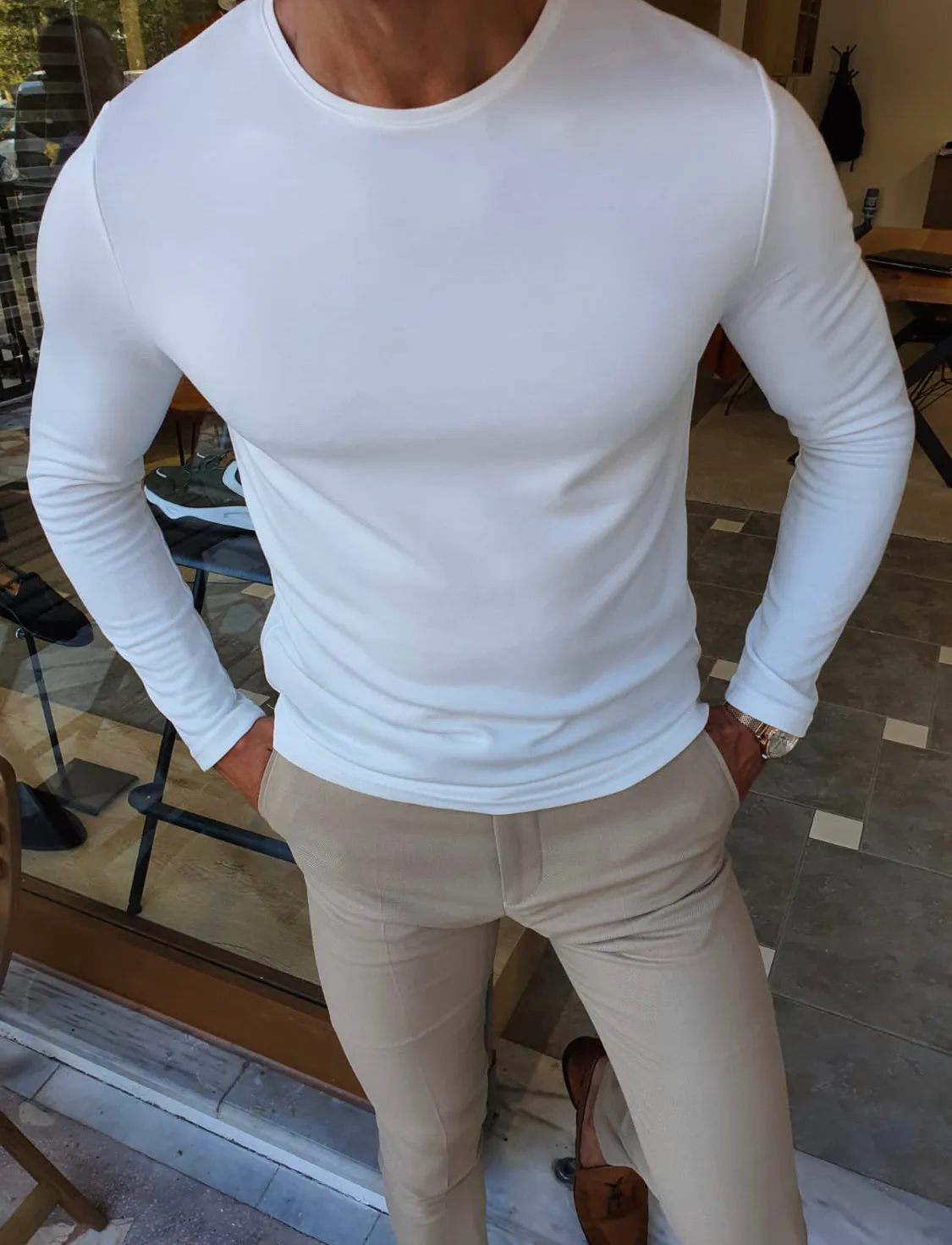 Anchorage White Slim Fit Round Neck Sweatshirt