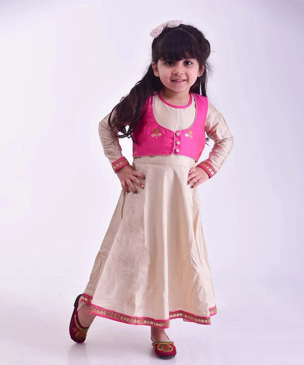 Beige and Rani Pink Colored Indian Party Dress