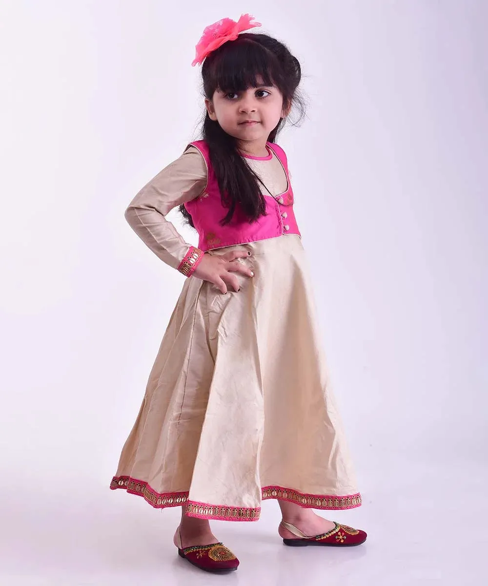 Beige and Rani Pink Colored Indian Party Dress