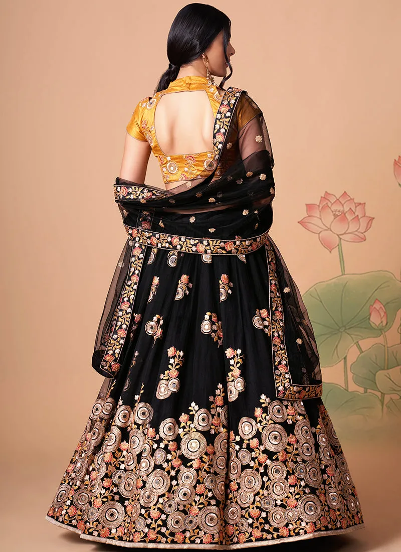 Black And Yellow Multi Embroidery Wedding Lehenga Choli