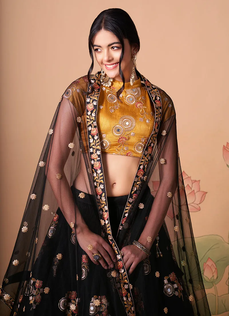 Black And Yellow Multi Embroidery Wedding Lehenga Choli