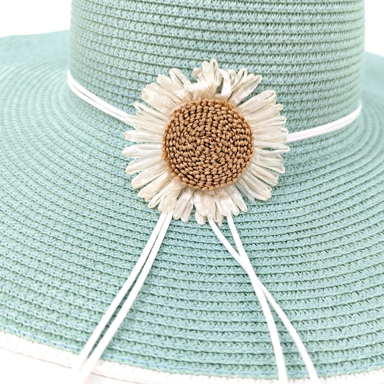 Black Ginger Bold Daisy Wide Brim Foldable Hat - Light Green