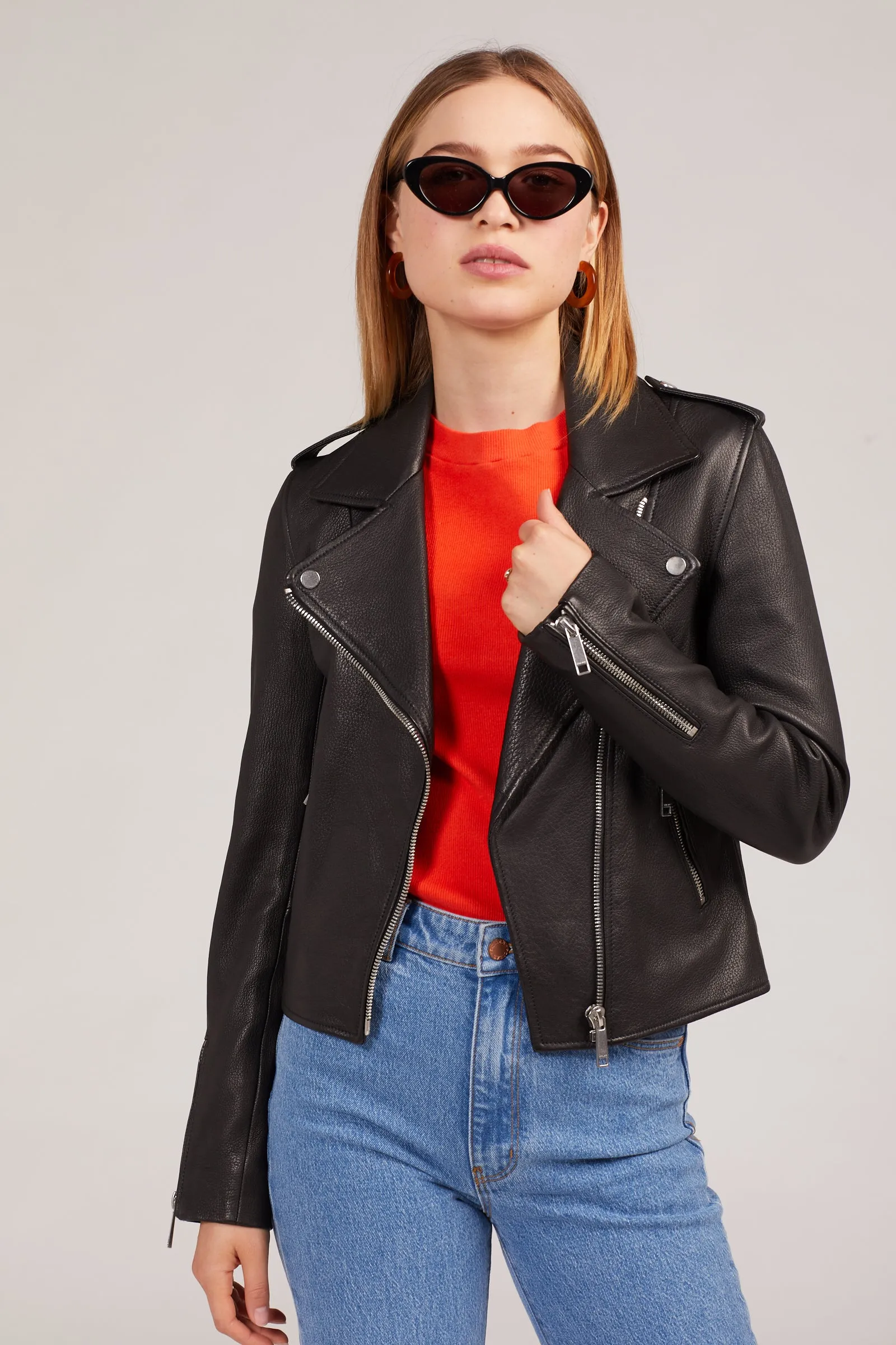 Black Kas Leather Biker Jacket