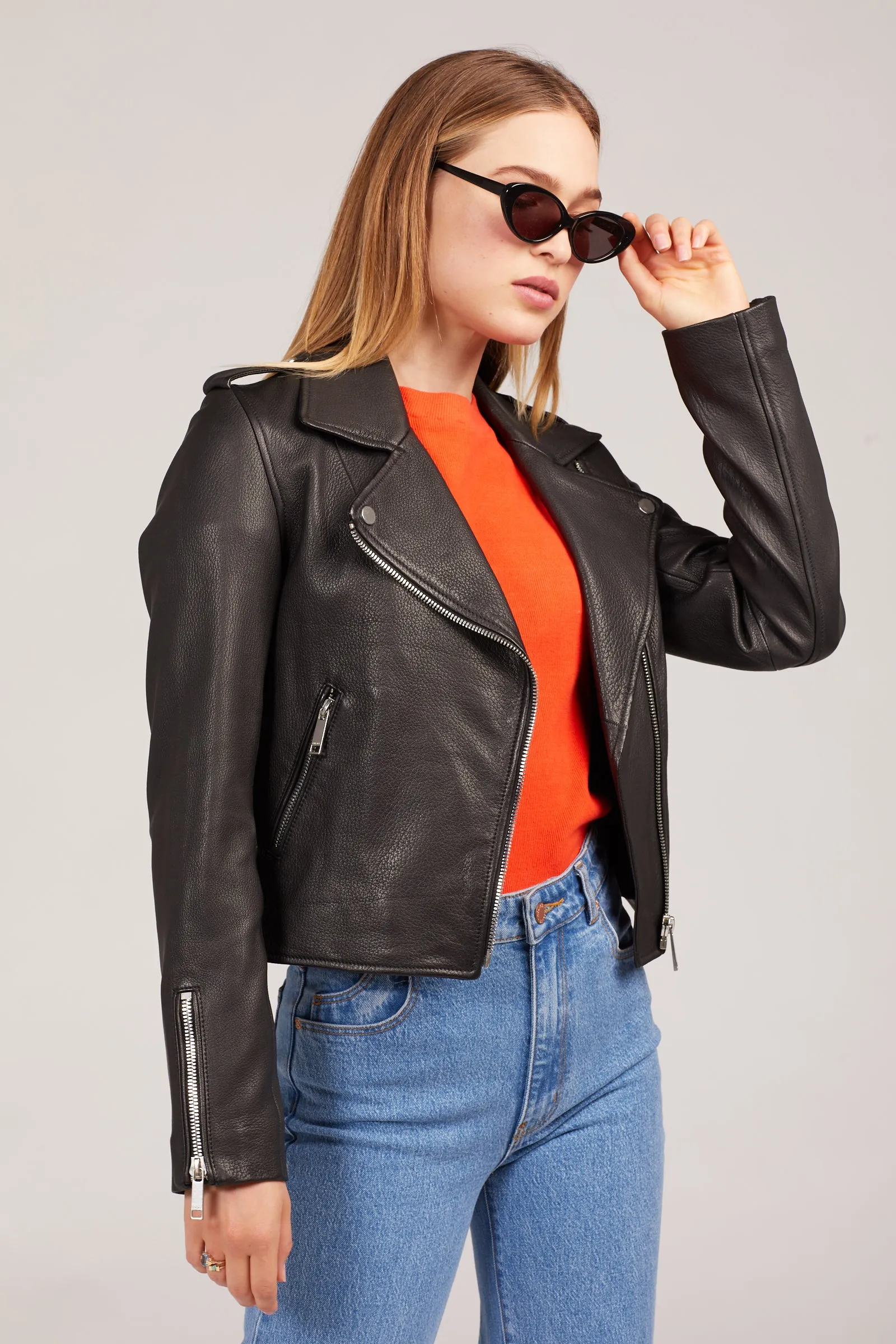 Black Kas Leather Biker Jacket