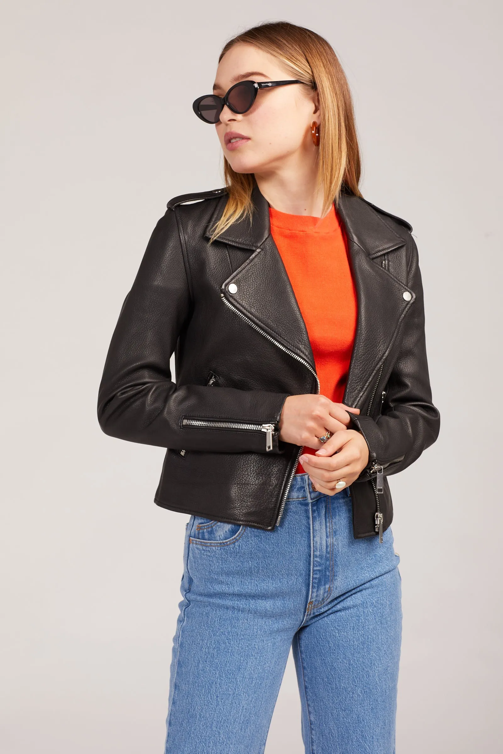 Black Kas Leather Biker Jacket