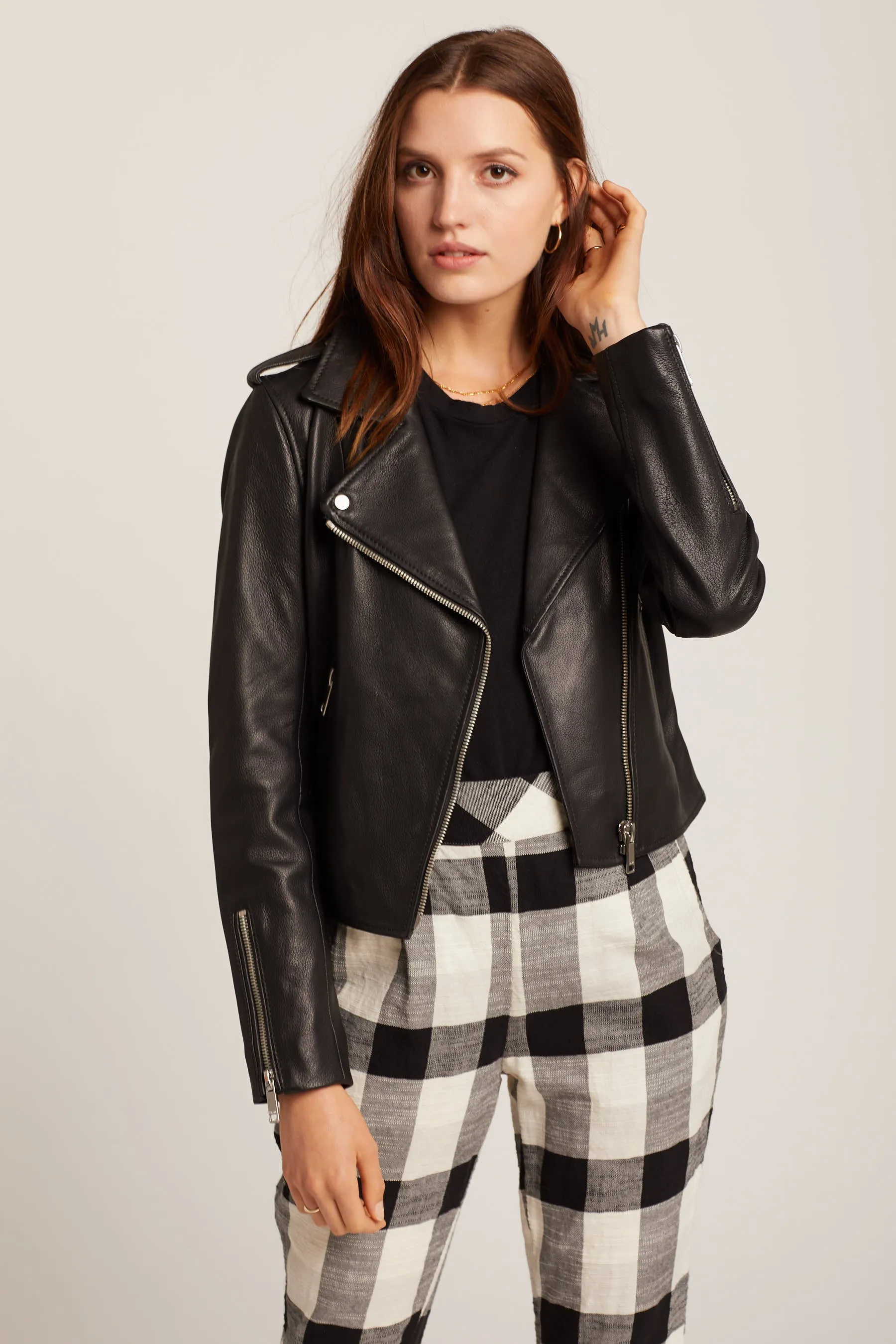 Black Kas Leather Biker Jacket