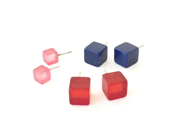 Black Lucite Midi Cube Stud Earrings