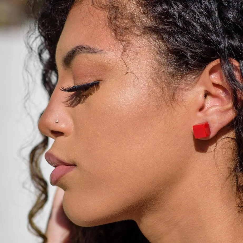 Black Lucite Midi Cube Stud Earrings