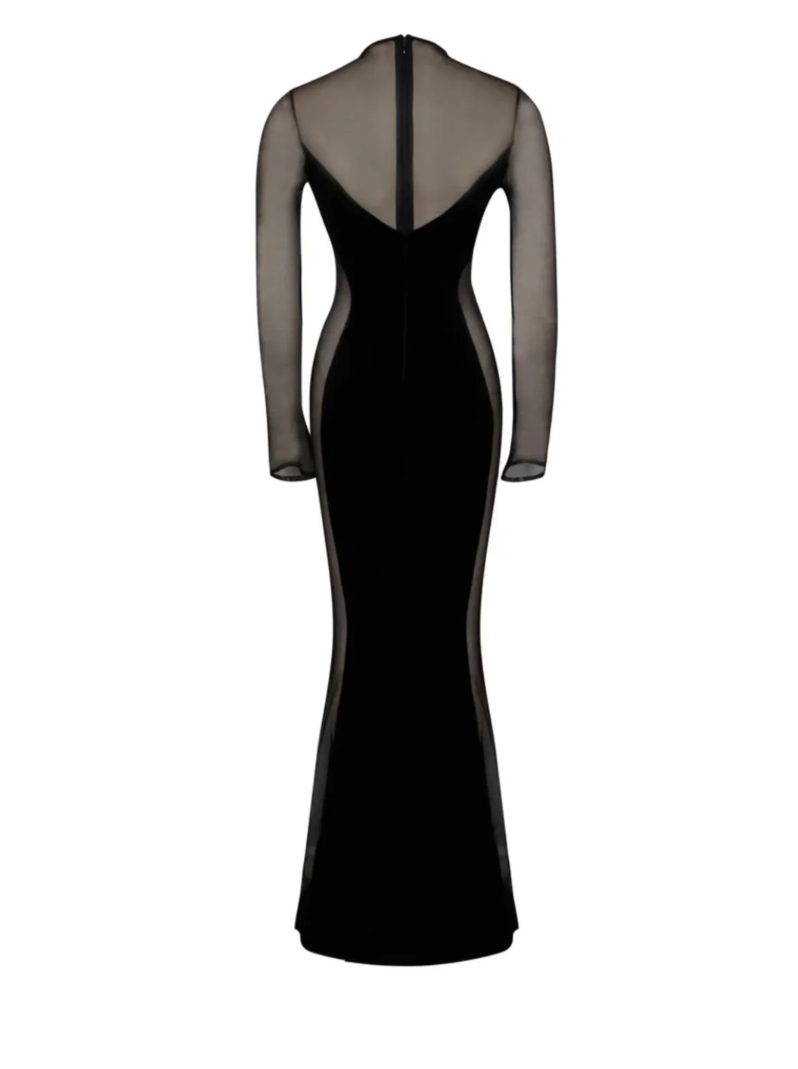 BLACK VELVET MESH MAXI GOWN