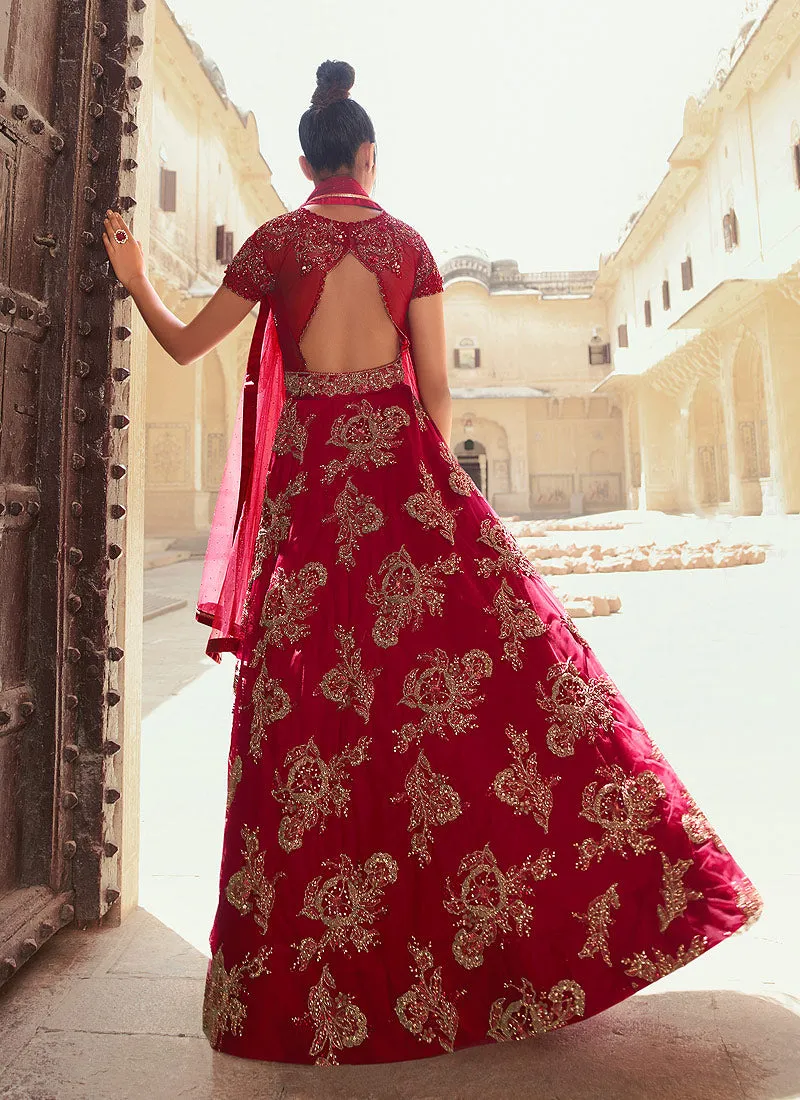 Bridal Red Embroidered Designer Anarkali Gown