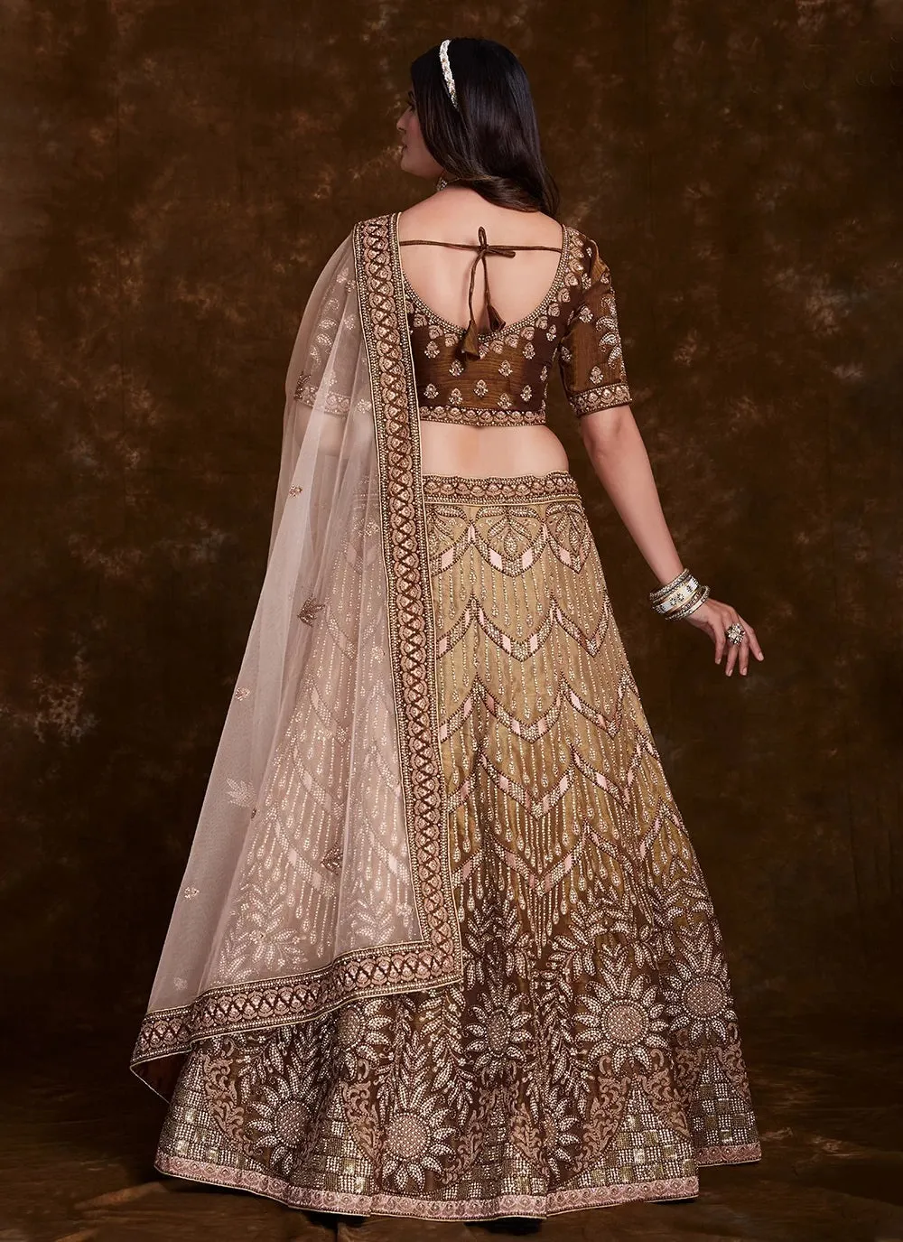 Brown Color Thread Sequins Work Wedding Lehenga Choli