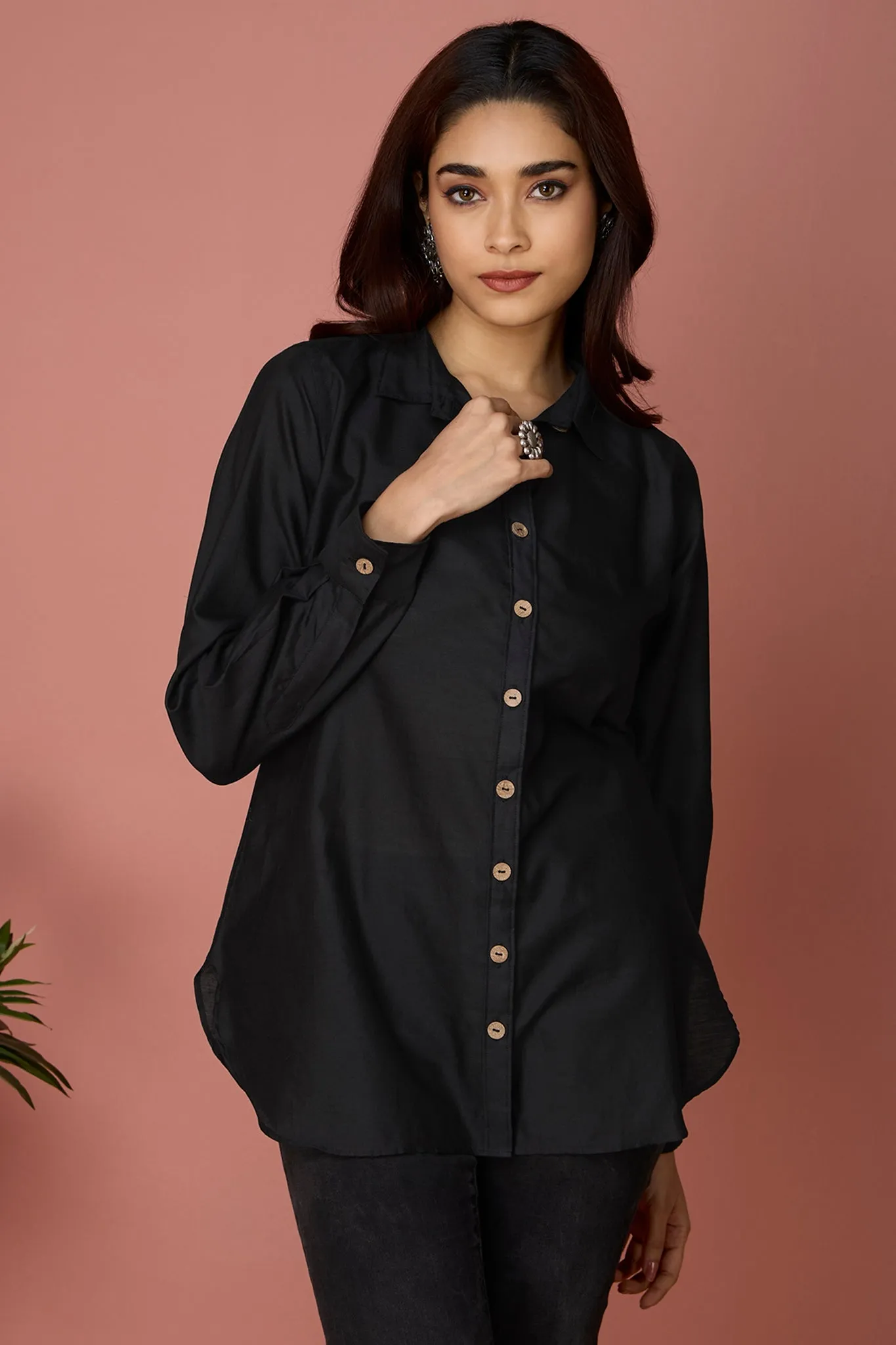 button down chanderi shirt - Ebony & Elegance