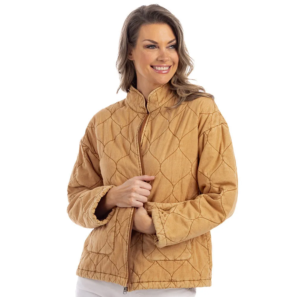 Camel Wholesale Garment Washed Quilt Jacket