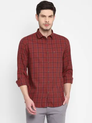 Checked Maroon Slim Fit Causal Shirt