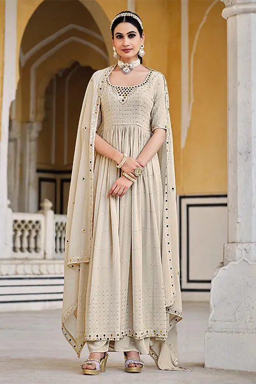 Chiku Georgette Embroidered Work Kurta Palazzo Dupatta Set