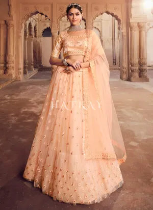 Coral Peach Traditional Embroidered Wedding Lehenga Choli