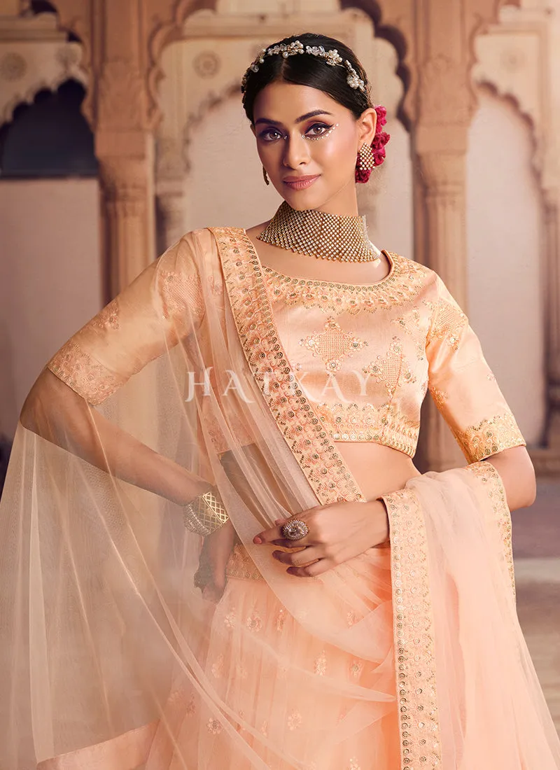 Coral Peach Traditional Embroidered Wedding Lehenga Choli