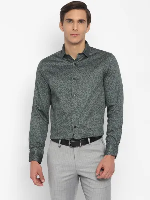 Cotton Dark Green Slim Fit Printed Shirt