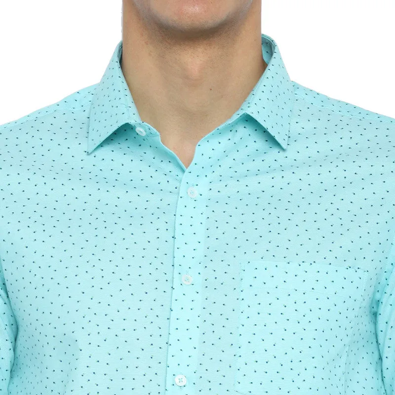 Cotton Light Blue Printed Slim Fit Shirt