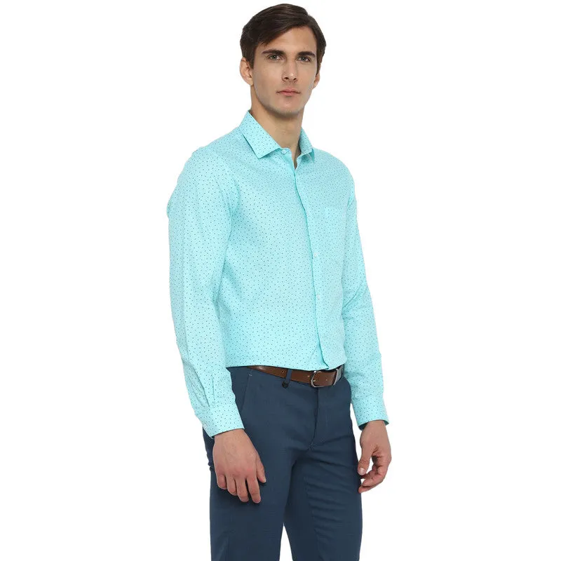 Cotton Light Blue Printed Slim Fit Shirt