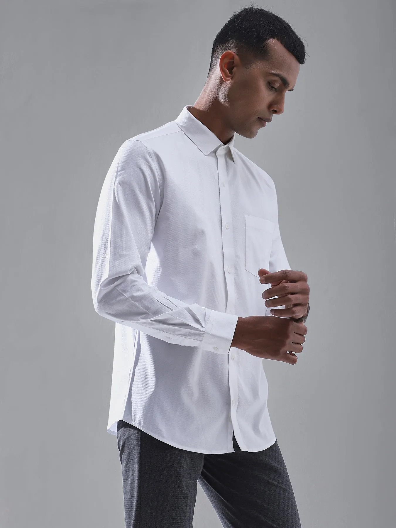 Cotton White Dobby Full Sleeve Formal Shirt