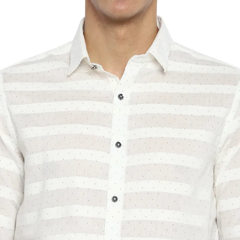 Cotton White Slim Fit Printed Shirt (58074)