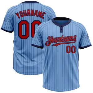 Custom Light Blue Navy Pinstripe Red Two-Button Unisex Softball Jersey