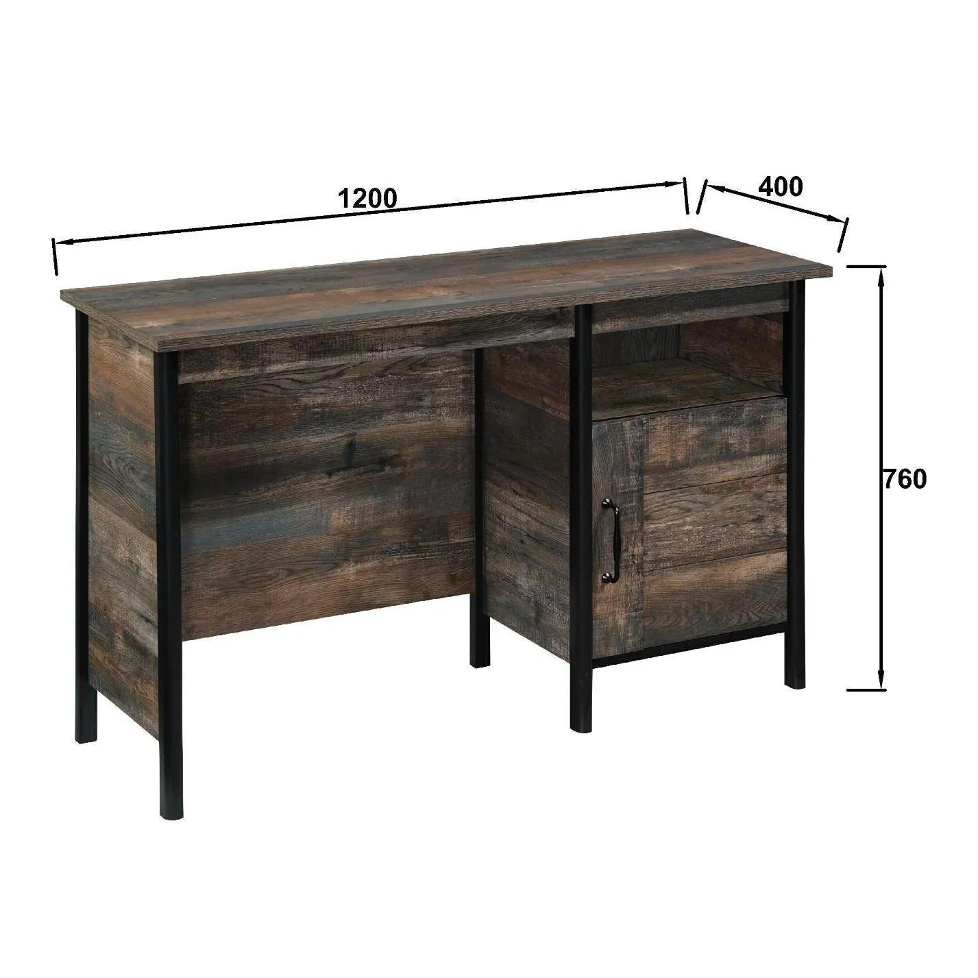 Dante Series Dark Oak 1 Door 2 Shelf Desk | Perfect for Home Office or Study | Rustic and Stylish Addition to Your Workspace | Self-Assembly Required | H76cm W120cm D40cm