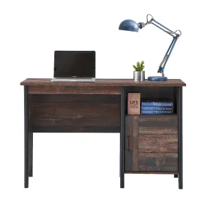 Dante Series Dark Oak 1 Door 2 Shelf Desk | Perfect for Home Office or Study | Rustic and Stylish Addition to Your Workspace | Self-Assembly Required | H76cm W120cm D40cm