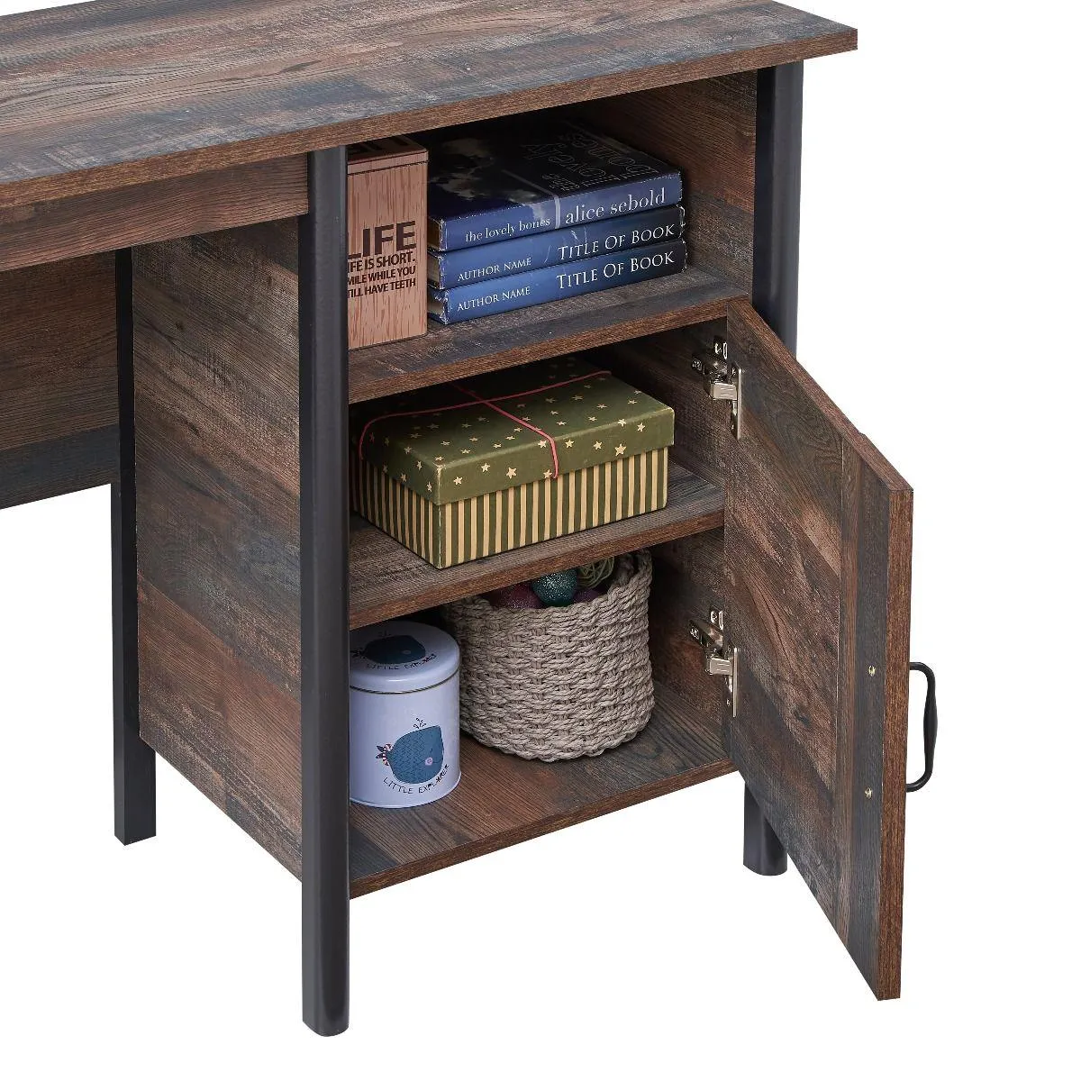 Dante Series Dark Oak 1 Door 2 Shelf Desk | Perfect for Home Office or Study | Rustic and Stylish Addition to Your Workspace | Self-Assembly Required | H76cm W120cm D40cm