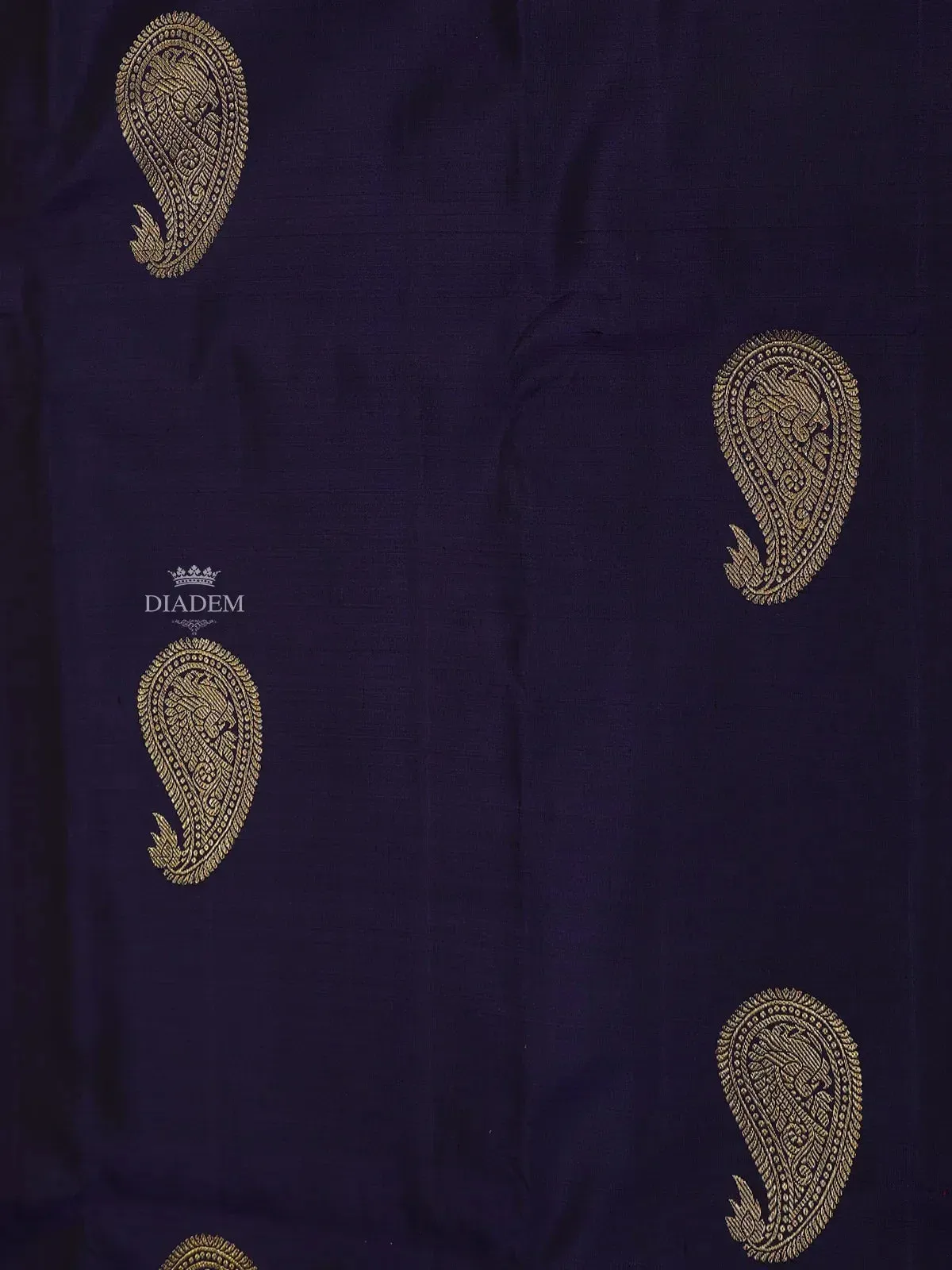 Dark Blue Pure Kanchipuram Bridal Silk Saree with Paisley Motif on the Body with Zari Border