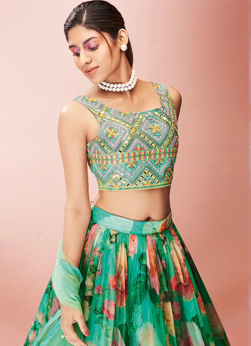 Dark Green Floral Embroidered Lehenga Choli