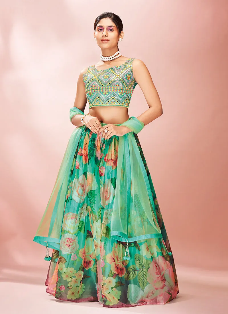 Dark Green Floral Embroidered Lehenga Choli