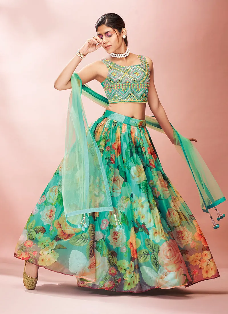 Dark Green Floral Embroidered Lehenga Choli