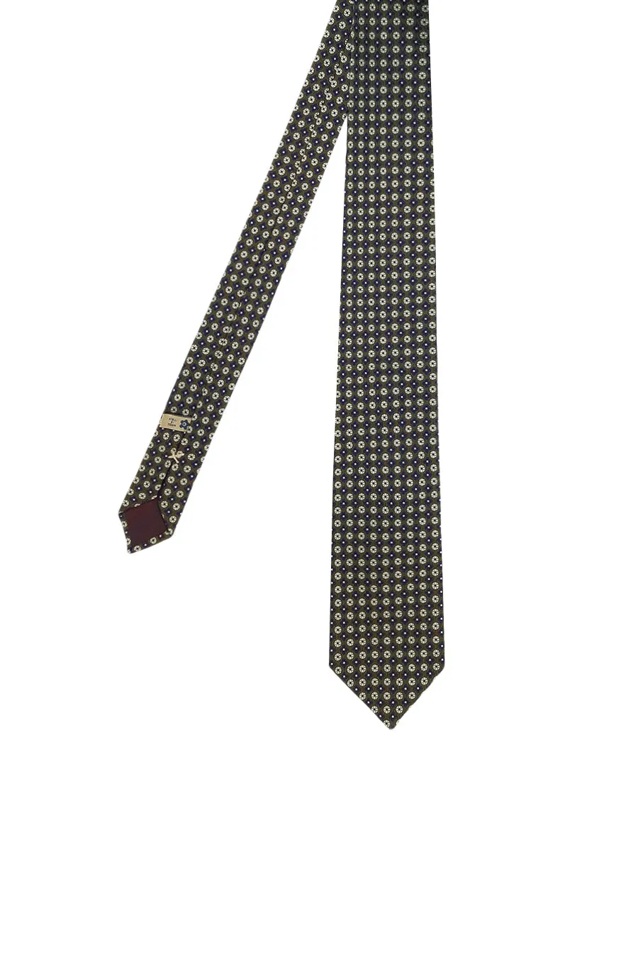 Dark green little floral patterned jacquard silk tie