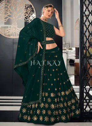 Dark Green Sequence Embroidered Wedding Lehenga Choli And Dupatta