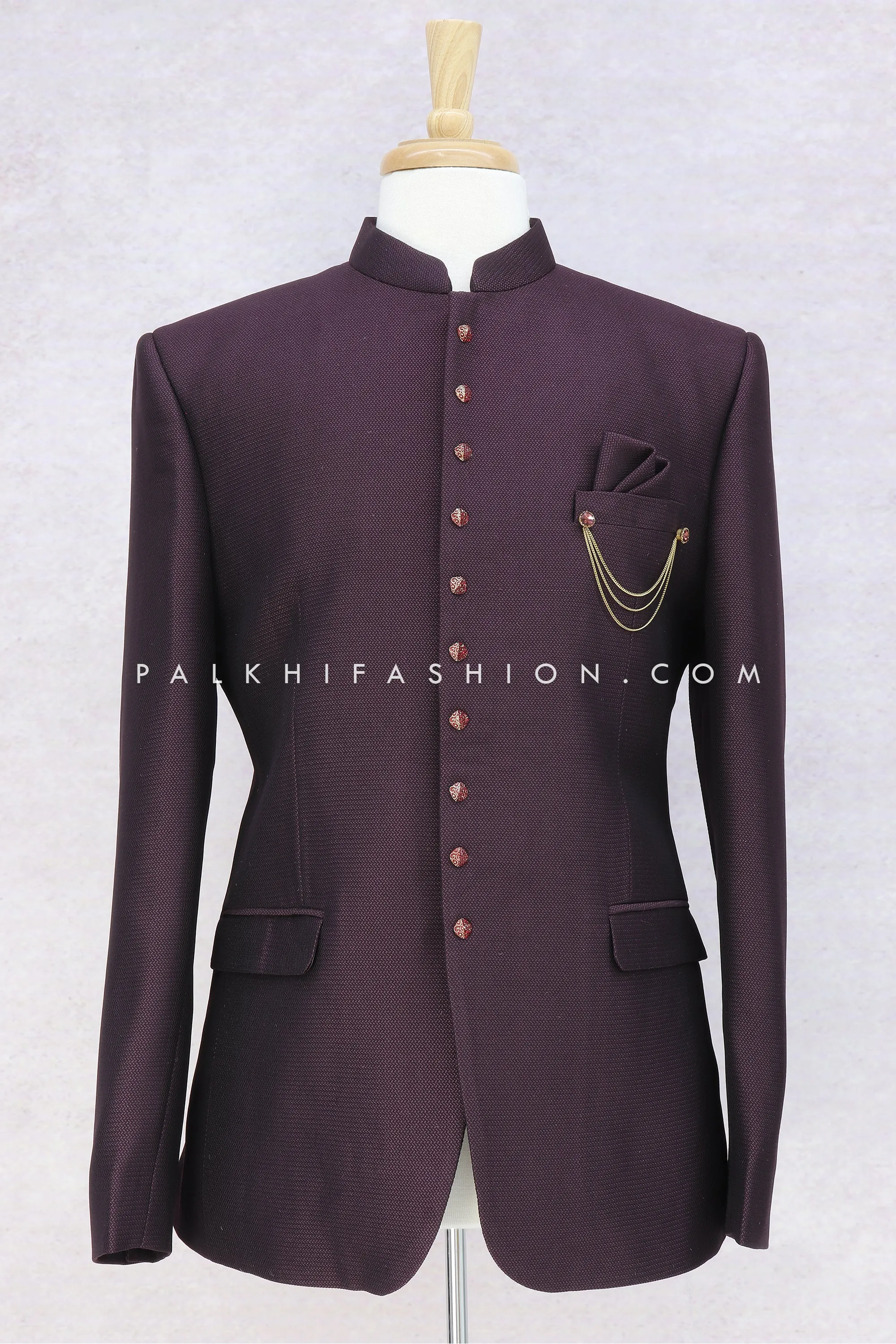 Elegant Dark Wine Jodhpuri Suit From Palkhi Fashion