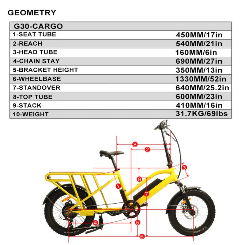 EUNORAU G30 Long-Tail, Cargo Electric Bike, 48V/14Ah 500W - Yellow