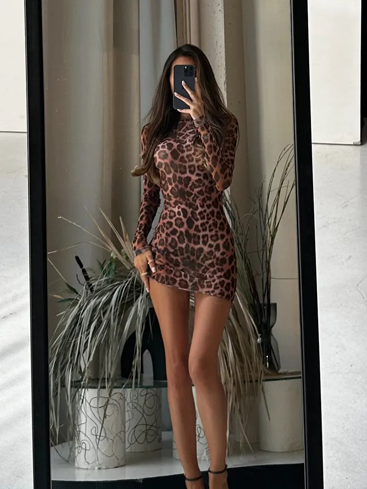 Eveline Leopard Print Long Sleeve Dress