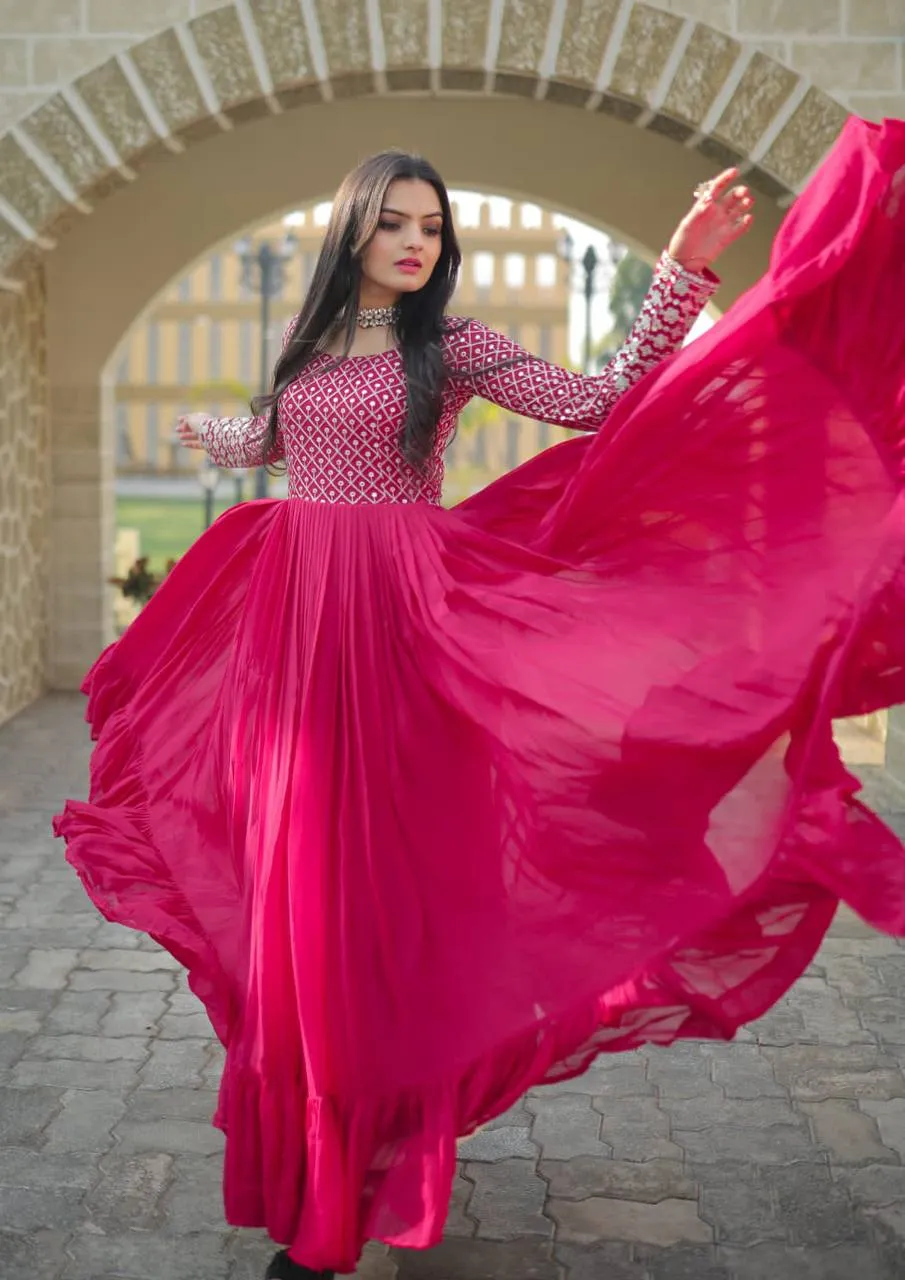 Fantastic Multi Sequins Work Pink Color Gown